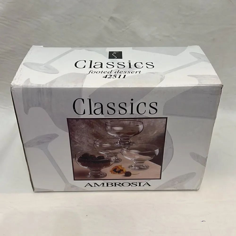 Classics Ambrosia Cups Durable Clear Glass Set Of 4 Footed Dessert Ice Cream - Picture 2 of 6